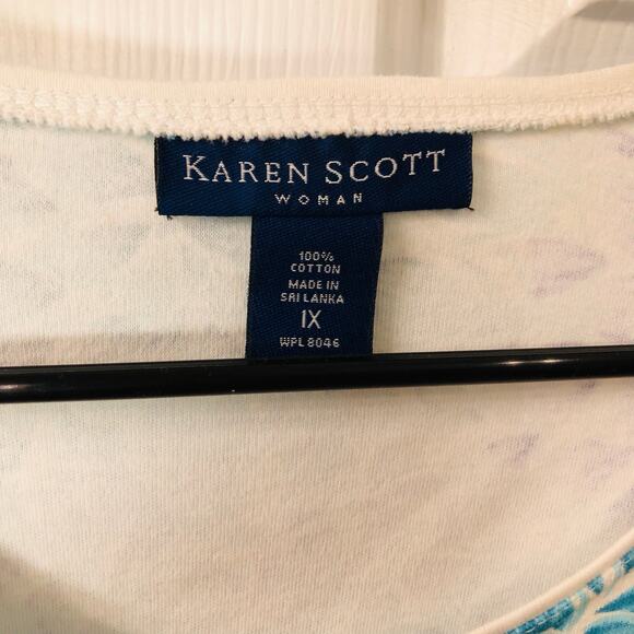 Karen Scott Woman 100% cotto shirt blue floral design size 1X - Picture 2 of 3